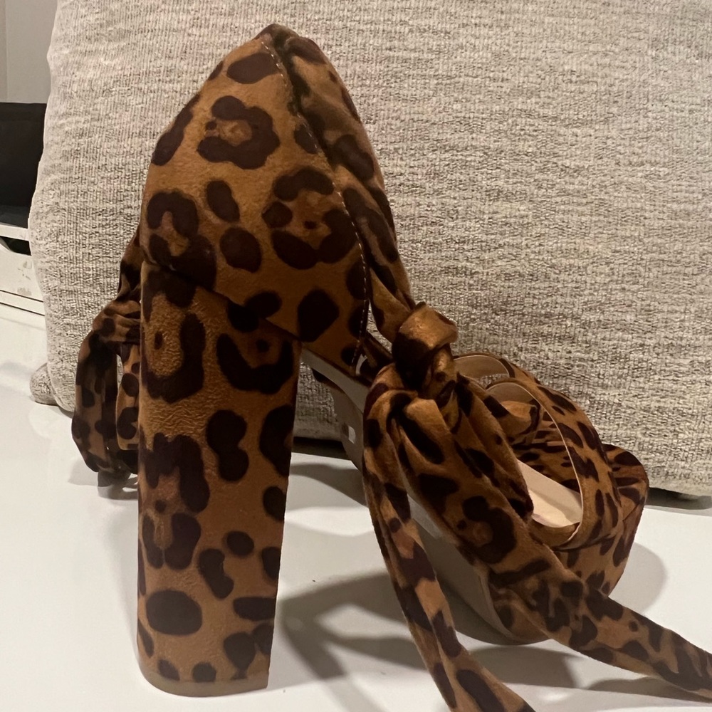 Chunky leopard high heel sandals